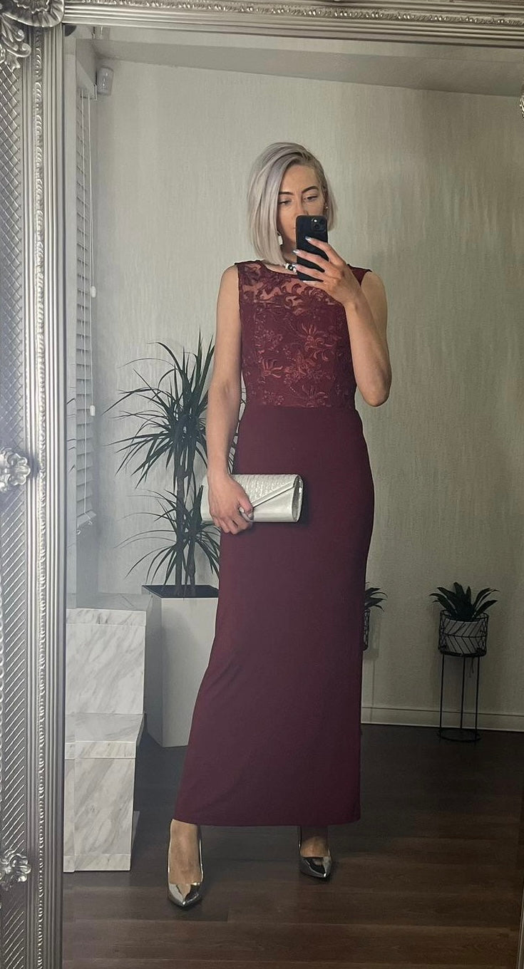 Wine Floral Maxi Dress